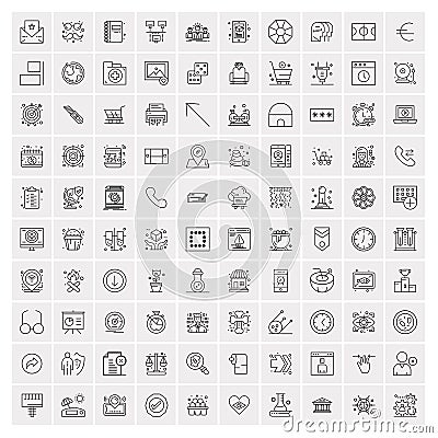 Pack of 100 Universal Line Icons for Mobile and Web Vector Illustration