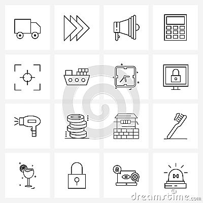 Pack of 16 Universal Line Icons for Web Applications aim, angle, movie, operation, calculator Vector Illustration