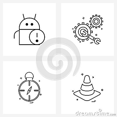 Pack of 4 Universal Line Icons for Web Applications android, timer, alert, tools, time Vector Illustration
