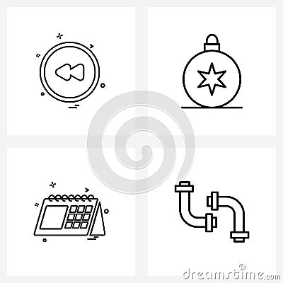 Pack of 4 Universal Line Icons for Web Applications back, date, ball, decoration, year Vector Illustration