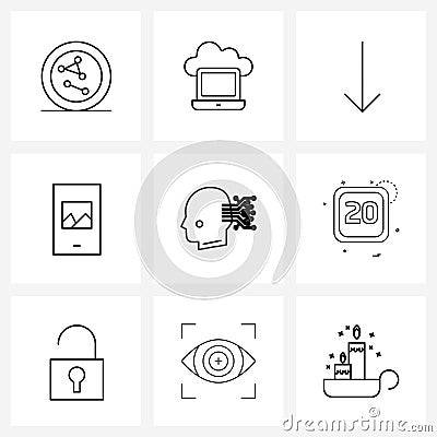 Pack of 9 Universal Line Icons for Web Applications calendar, calendar, download, robotics, robot Vector Illustration