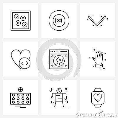 Pack of 9 Universal Line Icons for Web Applications digital, web, arrows, code, heart Vector Illustration