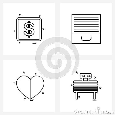 Pack of 4 Universal Line Icons for Web Applications dollar, like, currency, empty, love Vector Illustration