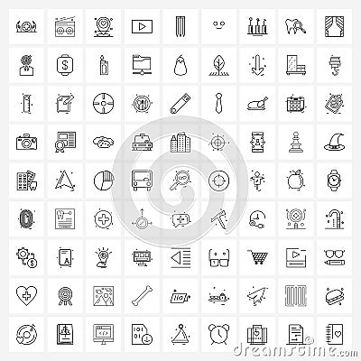Pack of 81 Universal Line Icons for Web Applications wicket, sport, map, cricket, media Vector Illustration