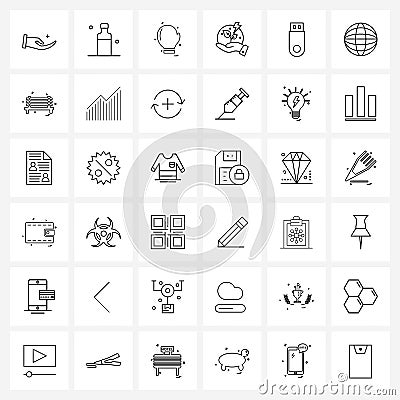 Pack of 36 Universal Line Icons for Web Applications world, devise, boxing gloves, usb, power Vector Illustration