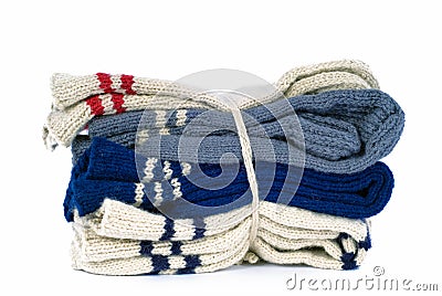 Pack of woollen hand-made socks Stock Photo