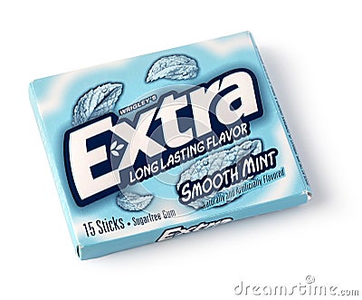 A pack of Wrigleys Extra Sugarfree Chewing Gum Editorial Stock Photo