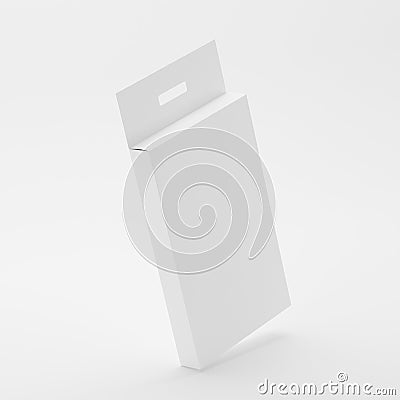 Package Box Mock-Up - High Rectangle with Hanger, Blank Paper Box With Hang Tab Mock-up On Isolated White Background Stock Photo