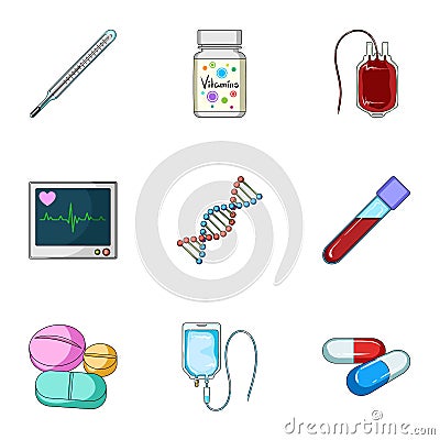 Package with donor blood and other equipment.Medicine set collection icons in cartoon style vector symbol stock Vector Illustration