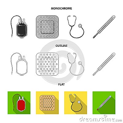 Package with donor blood and other equipment.Medicine set collection icons in flat,outline,monochrome style vector Vector Illustration