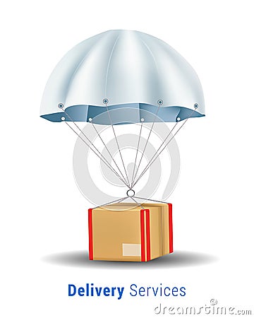 Package are flying on parachute.Delivery Services and E-Commerce Concept. Vector Illustration