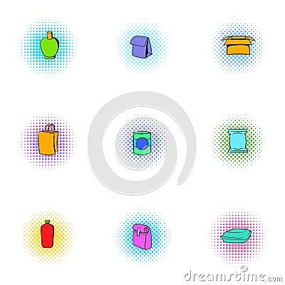 Package icons set, pop-art style Vector Illustration