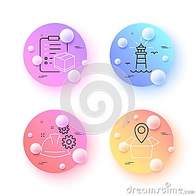 Package location, Lighthouse and Working process minimal line icons. For web application, printing. Vector Vector Illustration