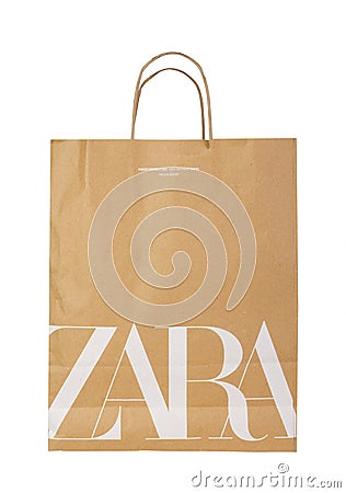 Package paper bag of Zara is clothing and accessories retailer Editorial Stock Photo