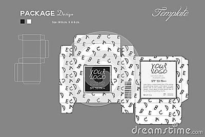 Package puff powder skin color, box outline, Black and white Vector Illustration