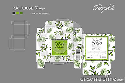Package puff powder skin color, box outline, Green background Vector Illustration