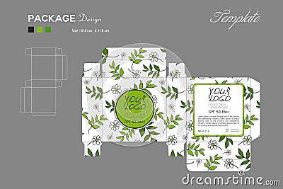 Package puff powder skin color, box outline, Nature background Vector Illustration