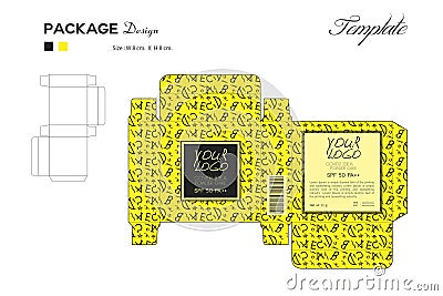 Package puff powder skin color, box outline Yellow background Vector Illustration