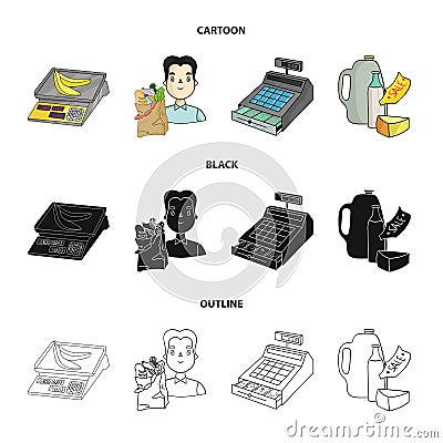 Package, scales, banana, fruit .Supermarket set collection icons in cartoon,black,outline style vector symbol stock Vector Illustration