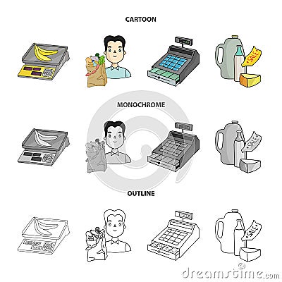 Package, scales, banana, fruit .Supermarket set collection icons in cartoon,outline,monochrome style vector symbol stock Vector Illustration