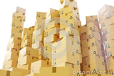 Package shipment, freight transportation and delivery concept, cardboard boxes. 3d rendering Stock Photo