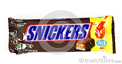 Package of Snickers Six-Pack on a White Backdrop Editorial Stock Photo