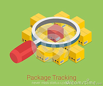 Package status tracking order shipping flat 3d isometric vector Vector Illustration