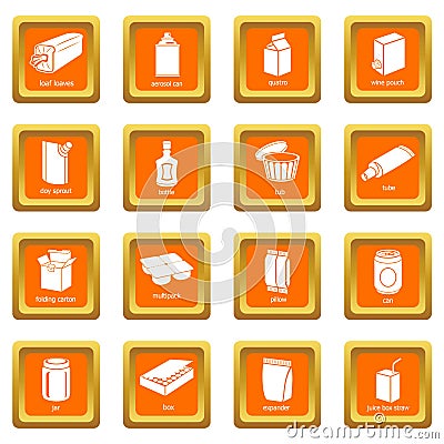 Package types icons set orange square Stock Photo