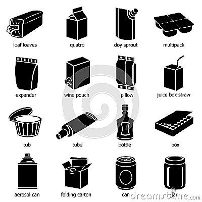 Package types icons set, simple style Vector Illustration