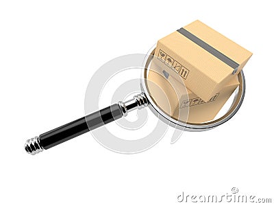 Packages with magnifying glass Stock Photo