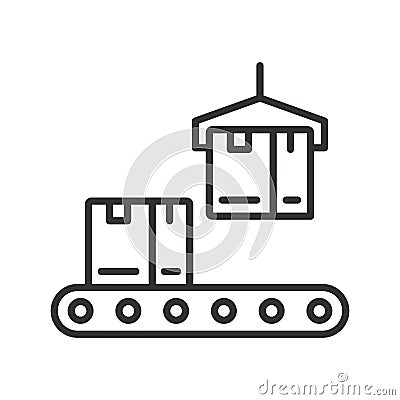 Packaging Automation Systems, icon in line design. Packaging, automation, systems, machinery, process, efficiency on Vector Illustration