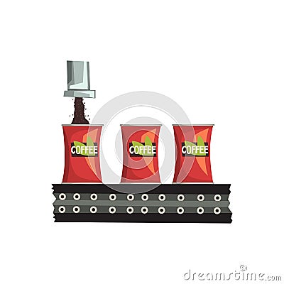 Packaging of coffee, automated belt conveyor vector Illustration on a white background Vector Illustration