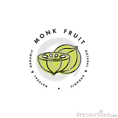 Packaging design template logo and emblem - monk fruit. Logo in trendy linear style. Vector Illustration