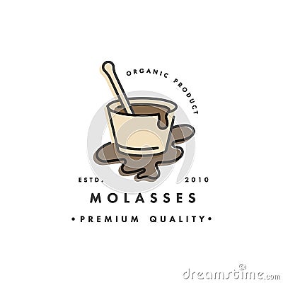 Packaging design template logo and emblem - syrup and topping - molasses. Logo in trendy linear style. Vector Illustration