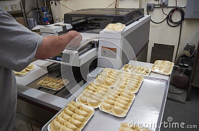 Packaging of dumplings production Stock Photo