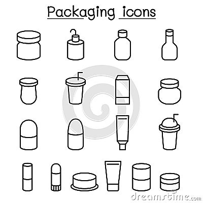 Packaging icon set in thin line style Vector Illustration
