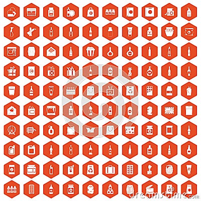 100 packaging icons hexagon orange Vector Illustration