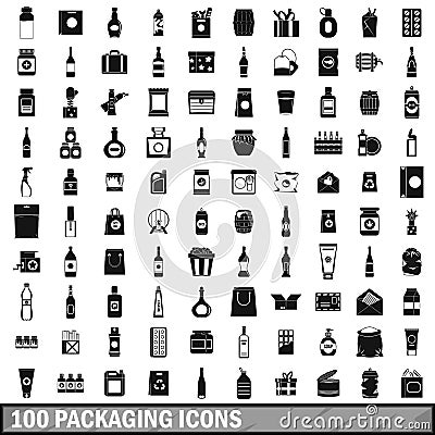 100 packaging icons set, simple style Vector Illustration