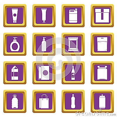 Packaging items icons set purple Vector Illustration