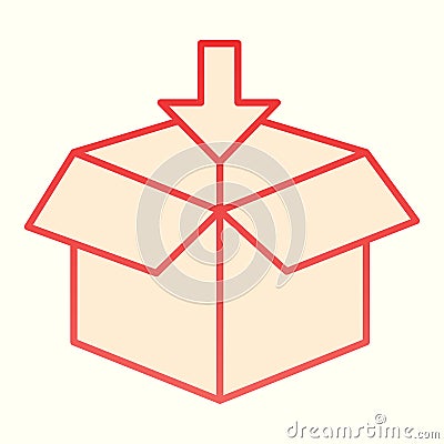 Packaging line icon. Opened parcel with arrow, loading, paper box. Postal service vector design concept, outline style Vector Illustration