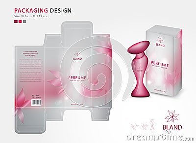 Packaging perfume template,box , product design creative idea template for cosmetics, bottle, pink flower concept Vector Illustration