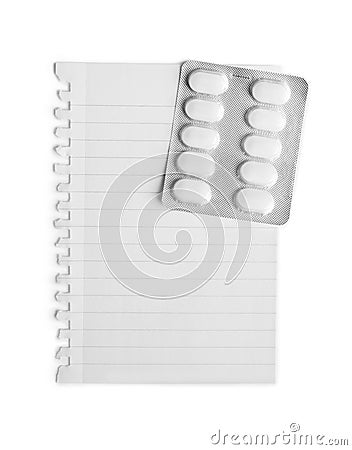 Packaging of pills attached to a sheet of paper Stock Photo