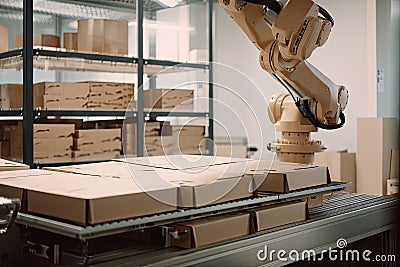 packaging and sorting robot picking up items and placing them into boxes Stock Photo