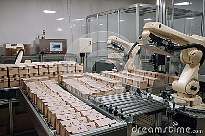 packaging and sorting robot, placing items into boxes Stock Photo