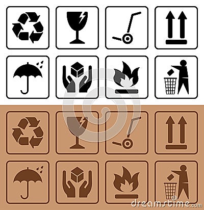 Packaging symbols and Cardboard Box Icons Vector Illustration