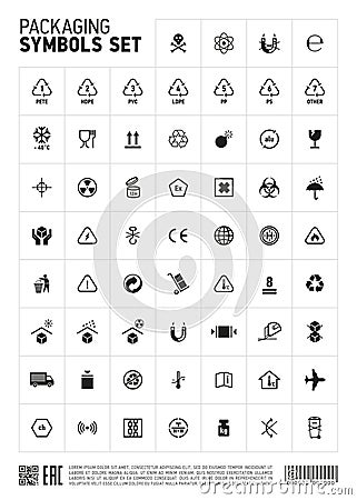 Packaging symbols set icon. Vector Illustration