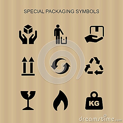 Packaging symbols set simple flat style icon isolated Vector Illustration