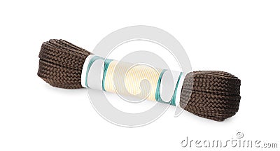 Packed brown shoe lace isolated on white Stock Photo