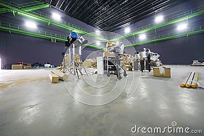 Packed equipment for movie shooting Editorial Stock Photo