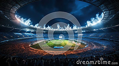 Packed with fervent fans, the stadium pulses with energy as athletes compete in a gripping sports event Stock Photo